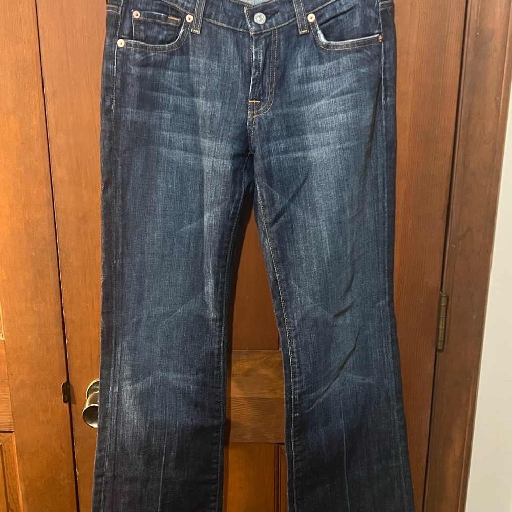 7 For All Mankind Blue Boot Cut Jeans with Contrast Stitching